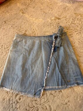 Roxy Light Blue Denim Wrap Skirt with Tie Waist